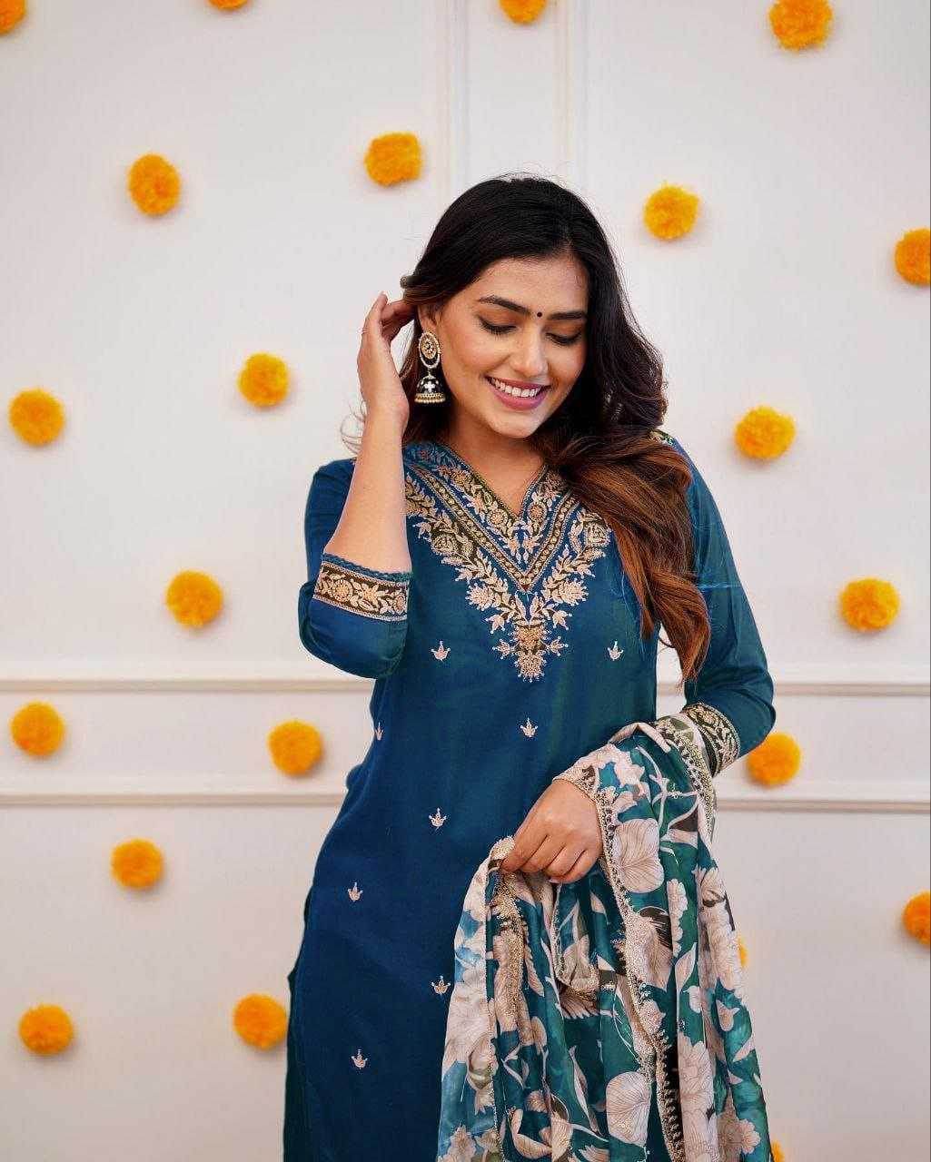 Viscose Rayon Embroidery Designer Suit - MYLUXURY LANE ENTERPRISE